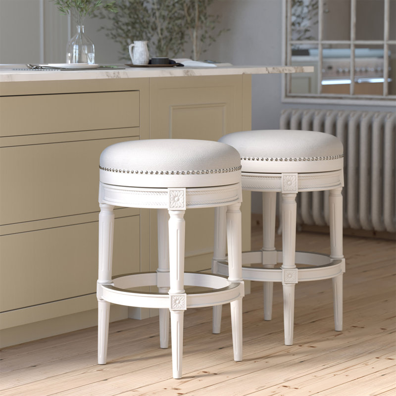 Chapman 31In. Wood Backless Bar-Height Swivel Barstool, Gray, White, Bar Stool (31” Seat Height)