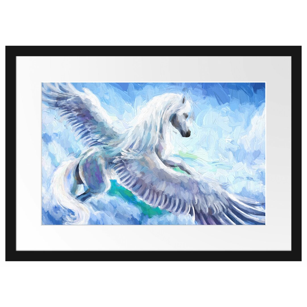 Gerahmtes Poster Pegasus fliegt über den Wolken