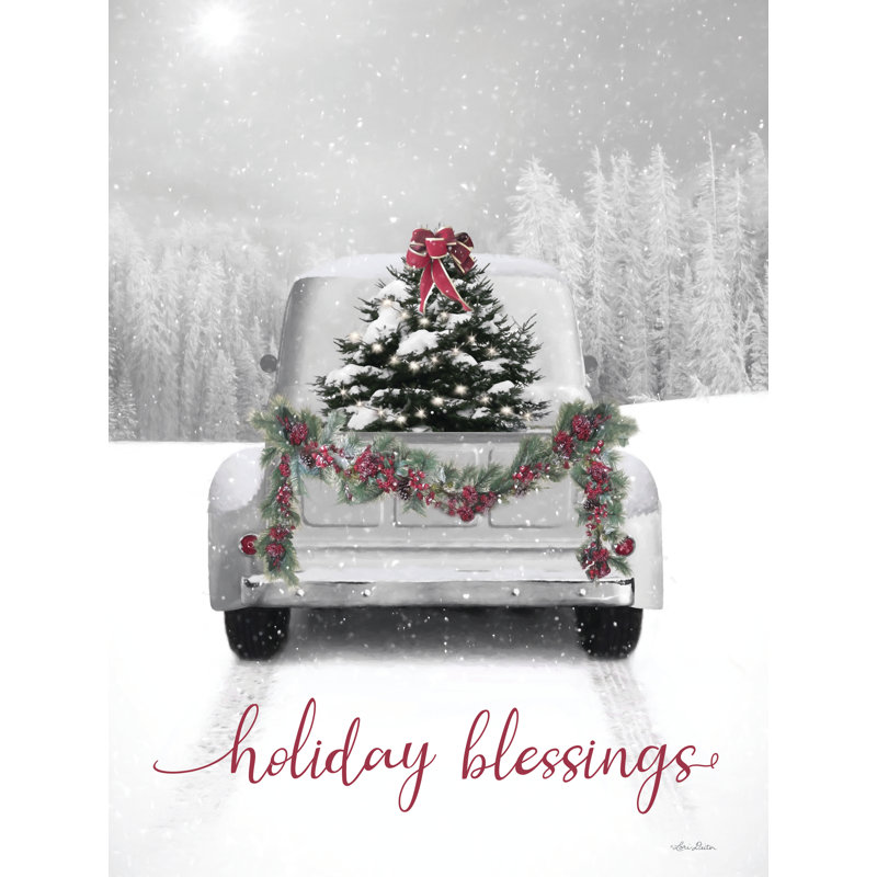 «Holiday Blessings», camion rétro sur toile, H 18 po x l 12 po