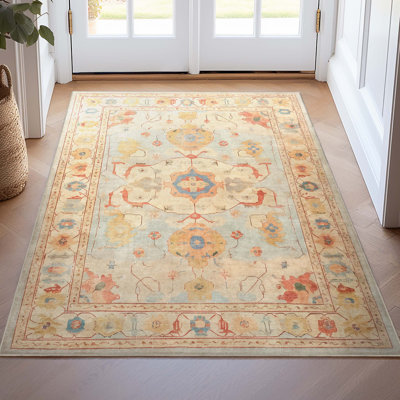 Bungalow Rose Adrith Pamukkale Updated Traditional Pastel Light Blue Area Rug