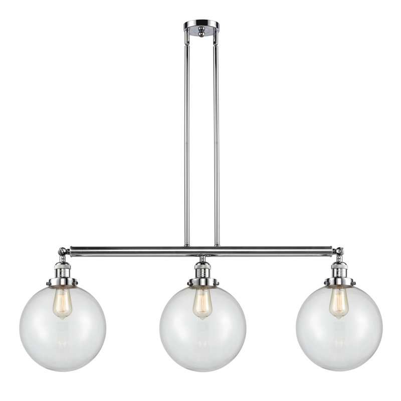 Luminaire suspendu linéaire à 3 lumières pour îlot de cuisine Lehmann, Transparent, Chrome poli, DEL