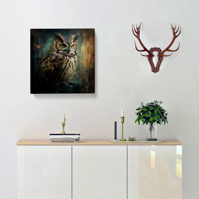 Owl Grunge Art - Wrapped Canvas, 35cm H x 35cm W