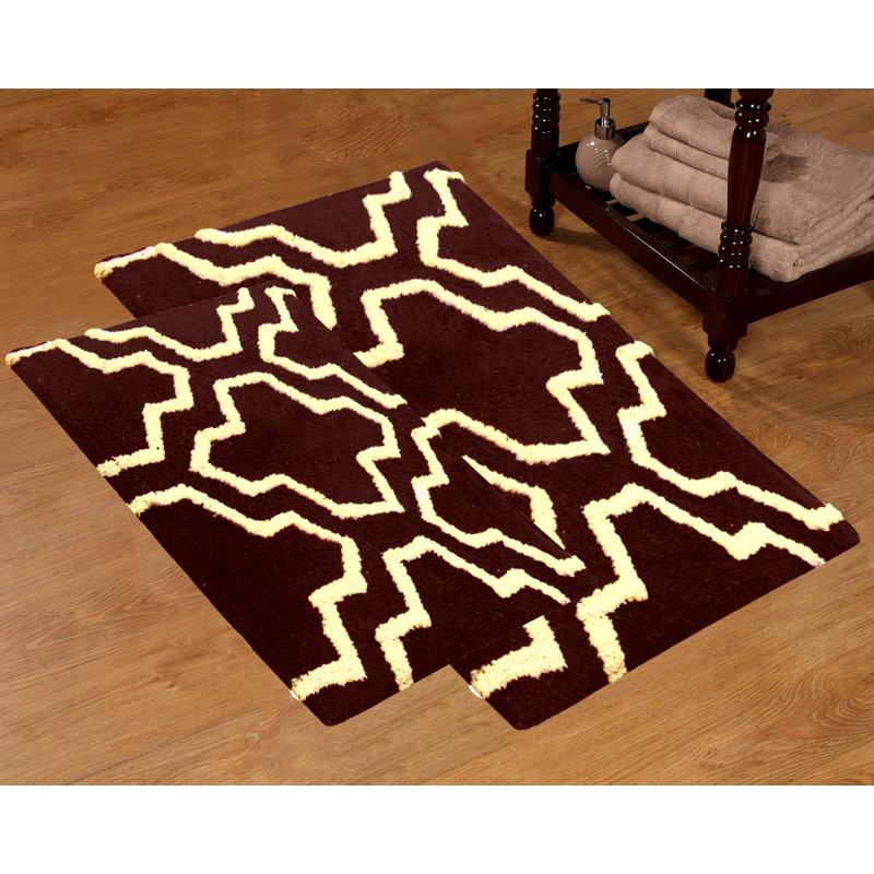 Ensemble de tapis géométriques antidérapants Mangum, Chocolat / ivoire