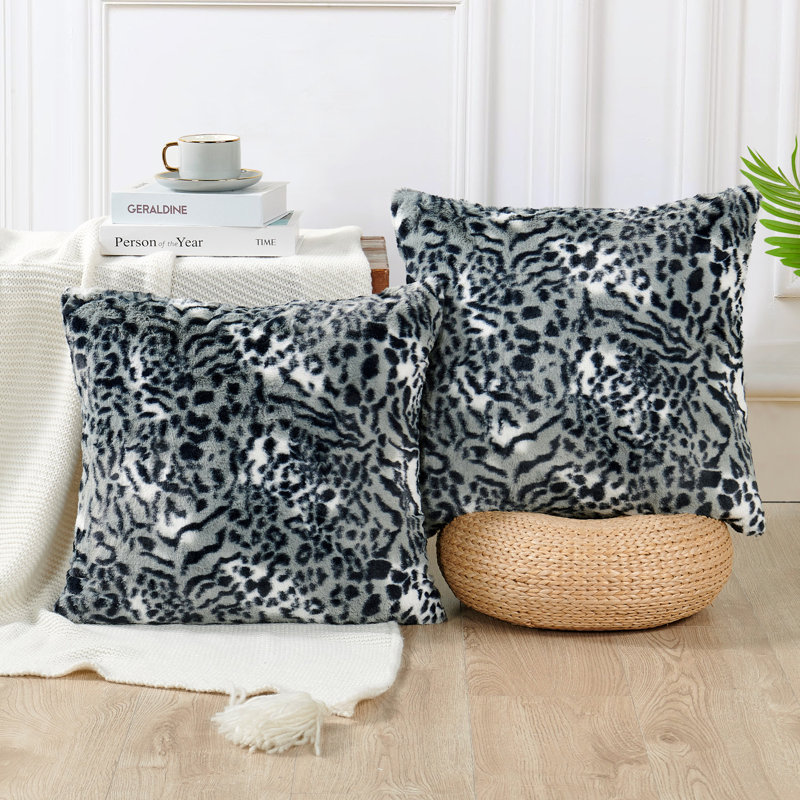 Animal Print Square Cushion Cover, Grey