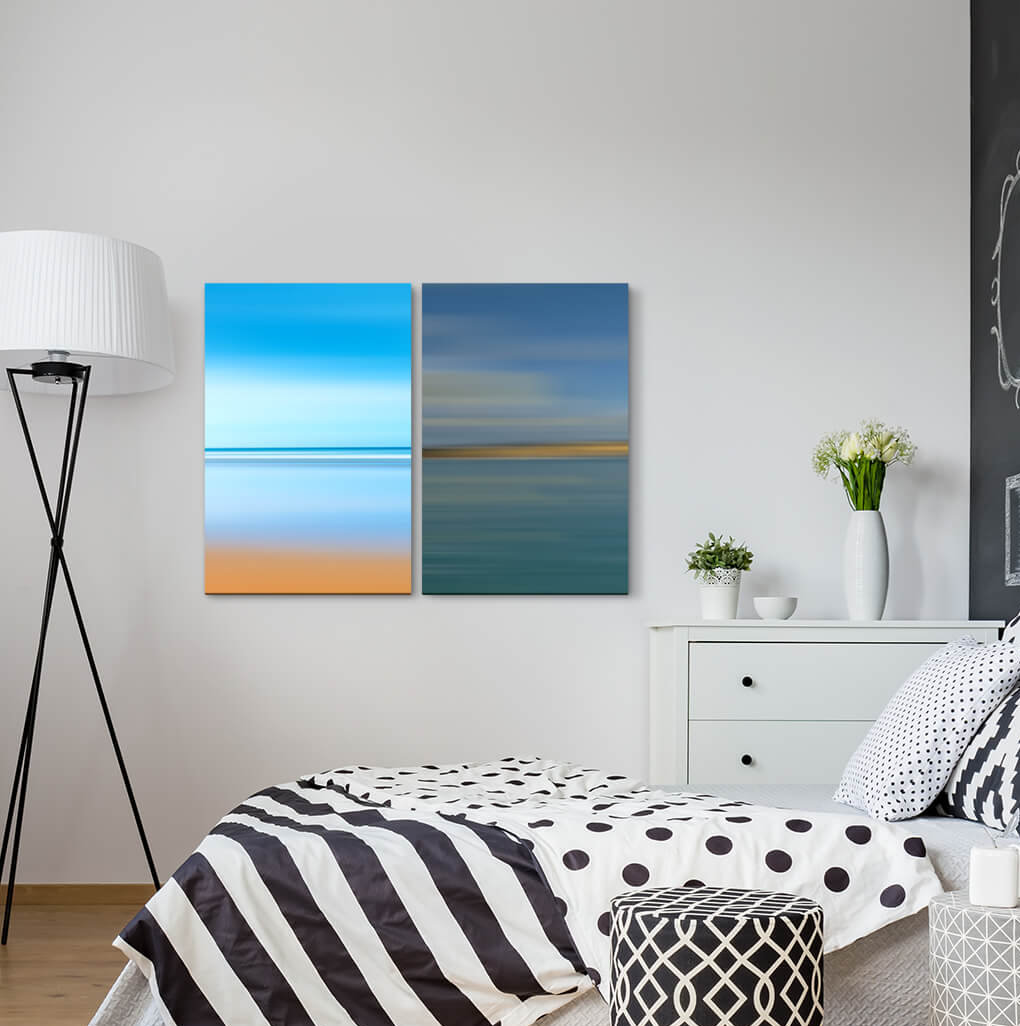 2-tlg. Leinwandbilder-Set - Grafikdruck „Pastel Shades Blue Horizon Turquoise Modern Twilight Calming”