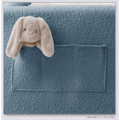 Upholstered Platform Bed with Cute Rabbit Ear Shaped Headboard, Safety Rail, and Pocket, Soft Boucle Fabric for Cozy Comfort
