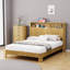 Queen Size Storage Headboard Bed Frame with Built-In Charging Station & Wavy Curved Design - Natural MDF, Silent Metal Support-1864085423-1864085421
