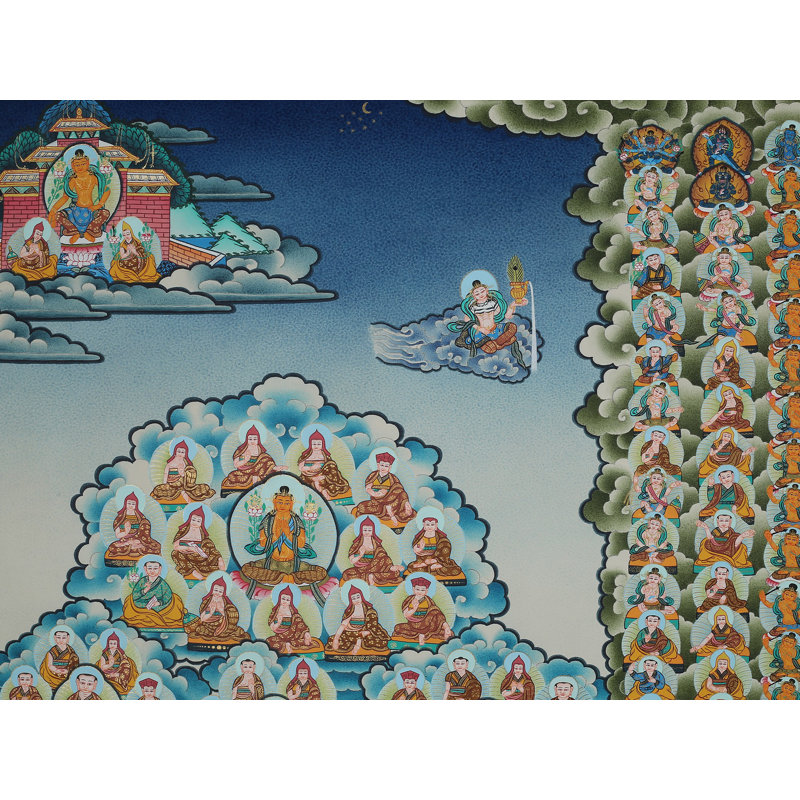 Arbre de refuge Tsongkhapa (Brocadeless Thangka) | Or pur 24 carats avec peinture acrylique
