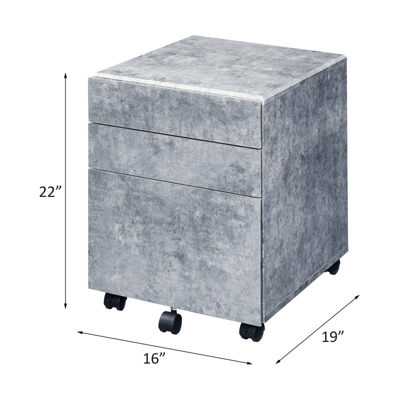 Classeur en faux béton, 3 roulettes, 5 roulettes, cadre en bois pour le rangement de bureau à domicile couleur argent