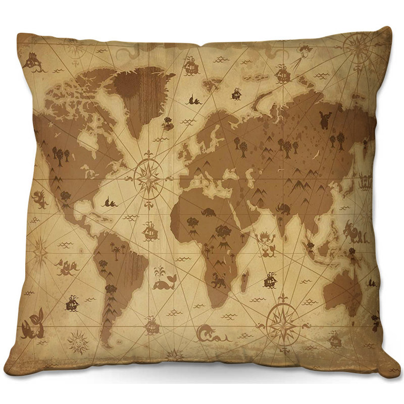 Coussin décoratif Whimsical World Map I, H 16 po x l 16 po x P 4 po