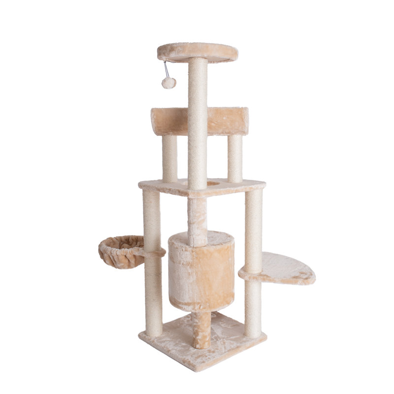 Beige Sisal and Faux Fur Multi-Level Cat Tree