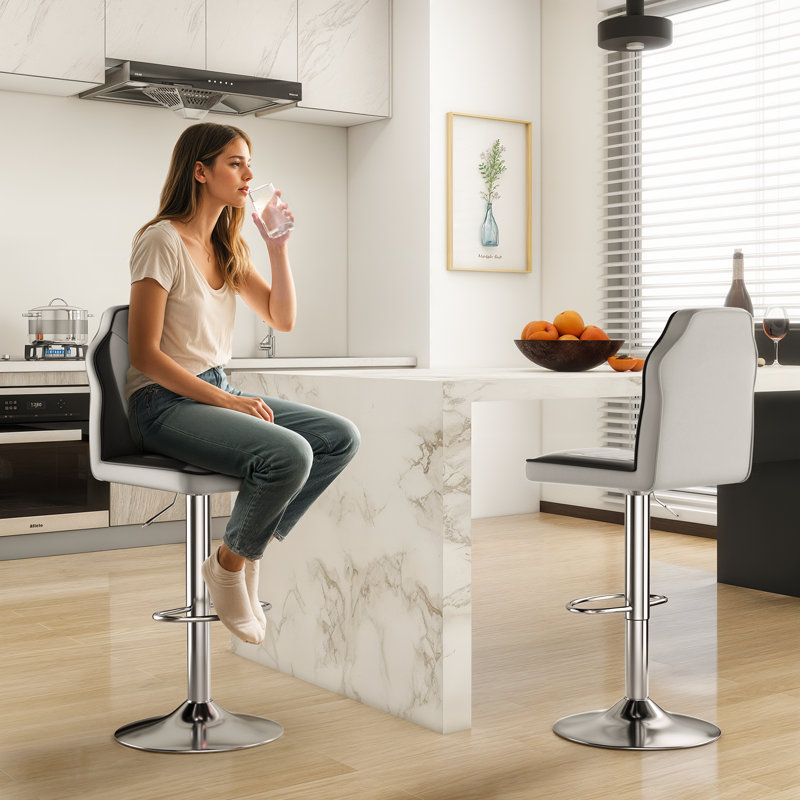 Swivel Upholstered Adjustable Height Counter Stool, White
