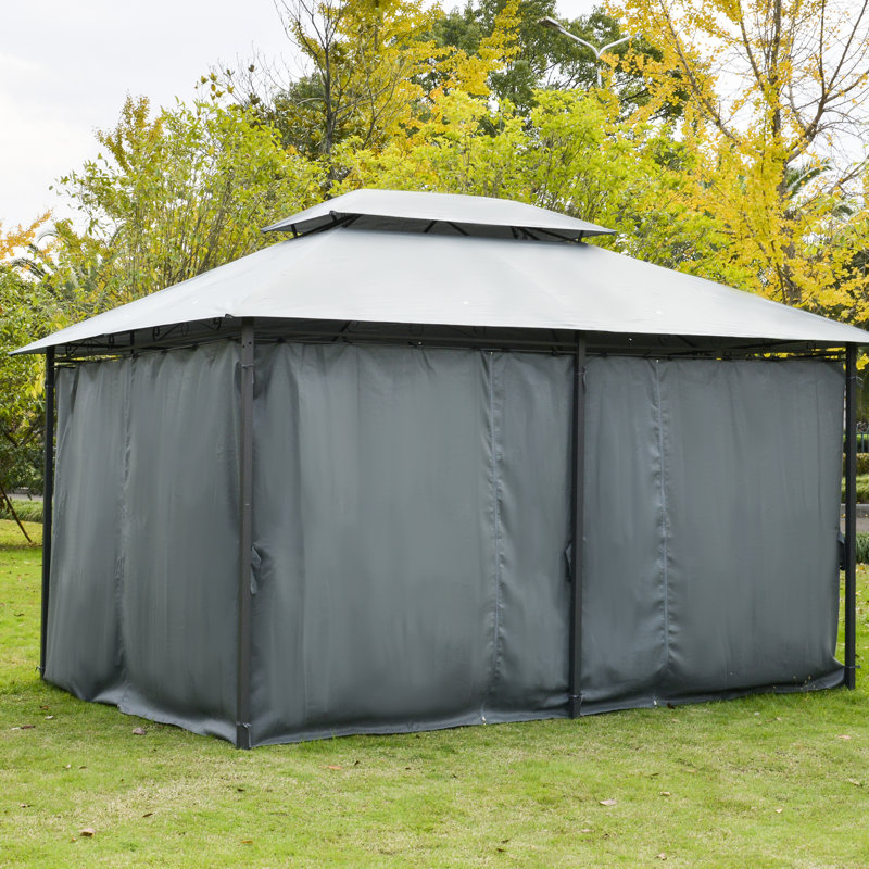 Pavillon de jardin spacieux 10 pi x 13 pi - auvent avec rideaux, toit ventilé, structure extérieure en acier sauge gris
