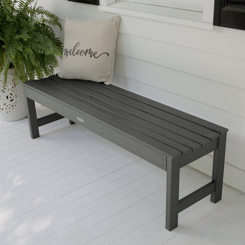 Banc d'extérieur en plastique recyclé Arbnora, H 17,3 po x l 56,8 po x P 15,8 po, Teck côtier