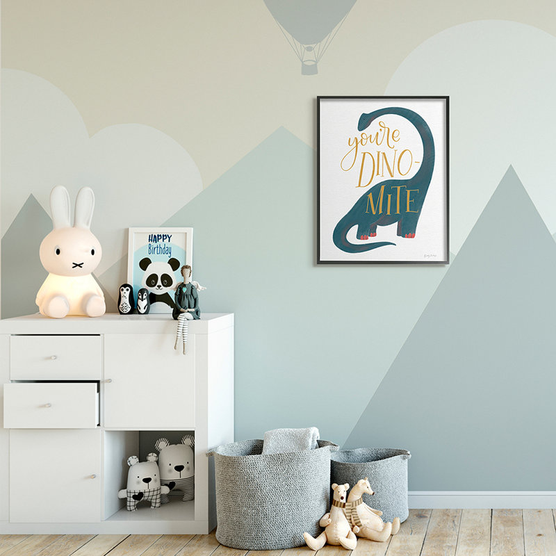 «You Are Dino-Mite» par Becky Thorns - impression d'art graphique, H 30 po x l 24 po x 1,5 po, Giclée encadrée noir minuit