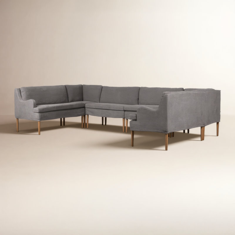 Aurelia 6-Piece Sectional, Broadway Coffee Linen, 34.5" H x 131" W x 75" D