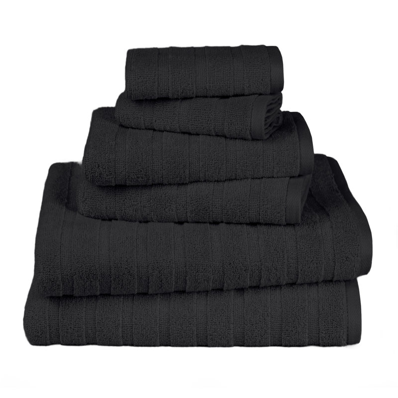 100% Cotton Zero Twist Terrycloth Quick Dry Towel (Set of 6), 6 Piece Towel Set, Black