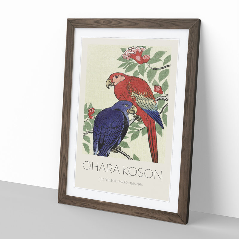 Parrots by Ohara Koson - Picture Frame Painting, Walnut, 48cm H x 36cm W x 2cm D