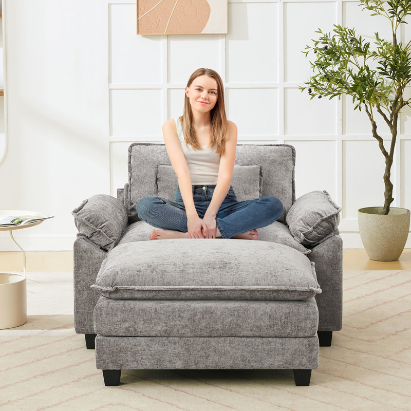 Canapé simple avec repose-pieds de 53 po Adonia Arale, Gris clair