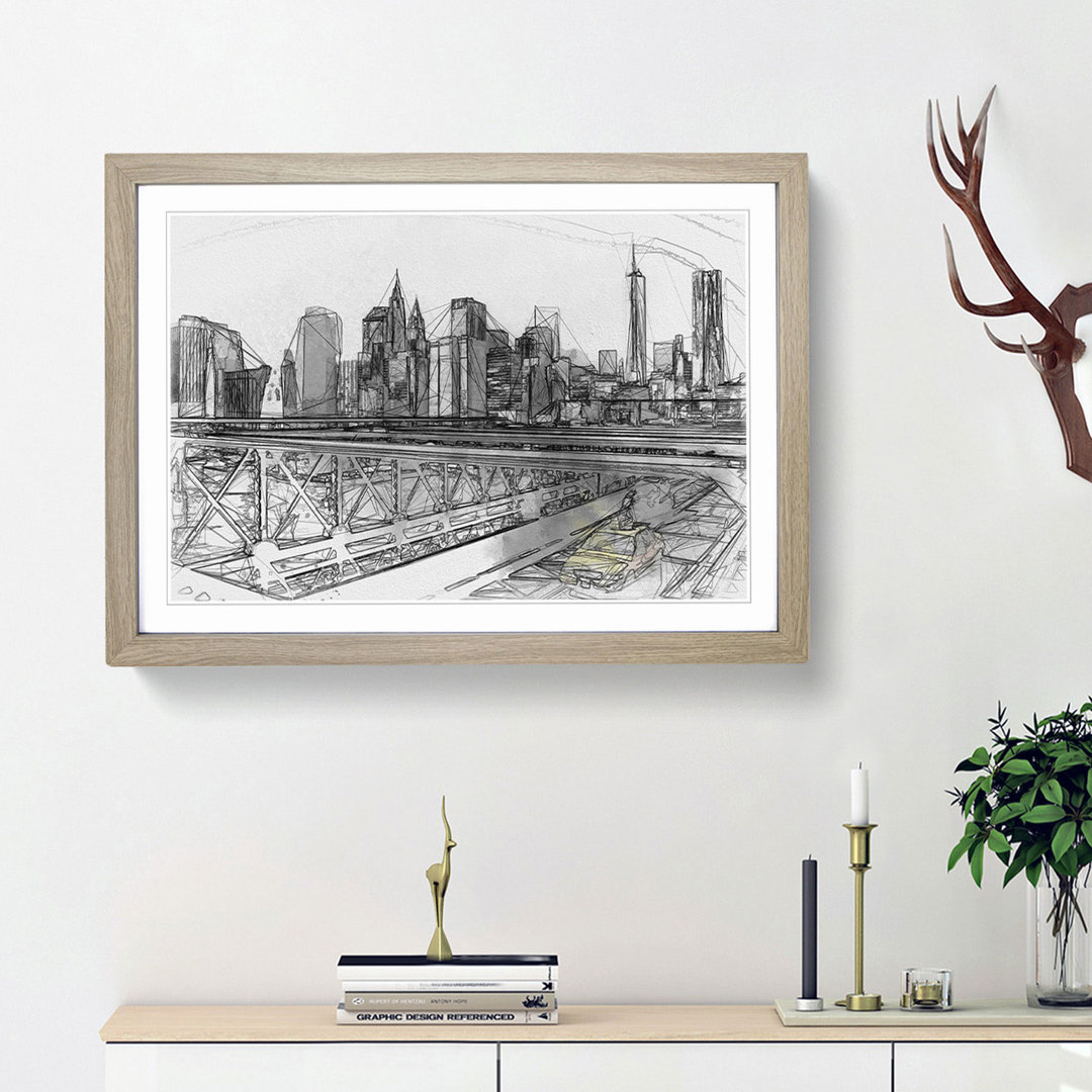 A Yellow Taxi Cab in New York in Abstract - Framed Print