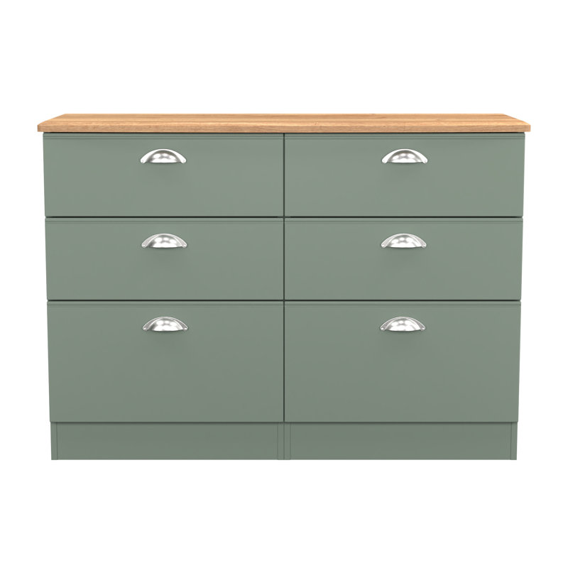 Conners 6 Drawer Wide Chest in Reed & Riviera Oak (Ready Assembled), Green