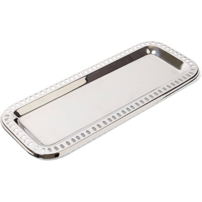 Plateau de service rectangulaire en acier inoxydable de 15,5 po x 6,25 po Eichner - Bordure découpée décorative - Poli miroir