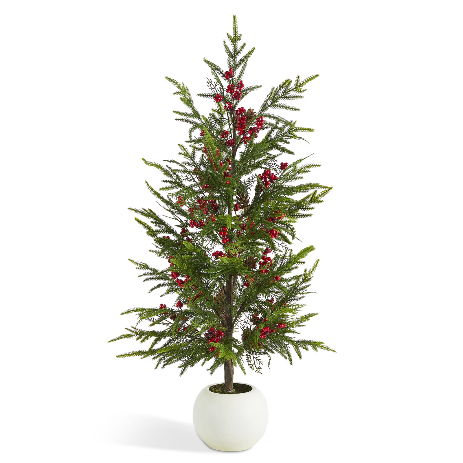 37.5"H Christmas Greenery PE Dripping Pine Porch Tree With Pinecones And Red Berries