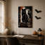 Chat noir et corbeau avec peinture orange éclaboussures d'Halloween sur toile-863134415