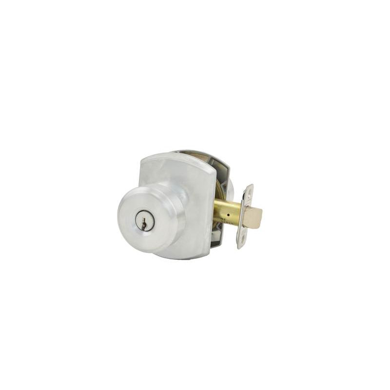 F Series Bowery Keyed Entry Knobset with Greenwich Rosette, Yes, Keyed Alike, Satin Chrome