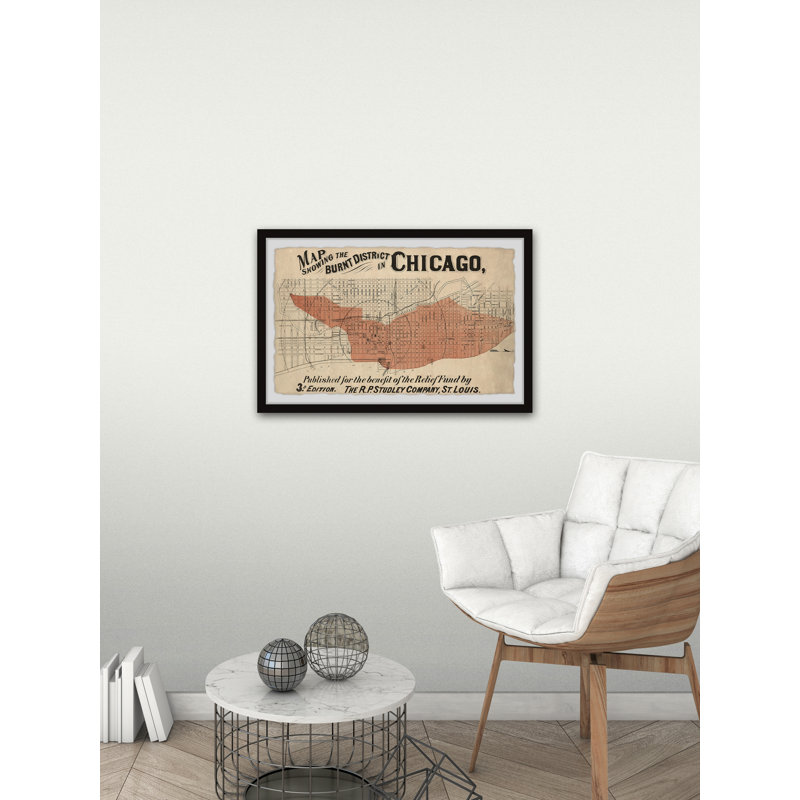 Carte du quartier brûlé de Chicago - cadre photo, H 12 po x l 18 po x P 1,5 po