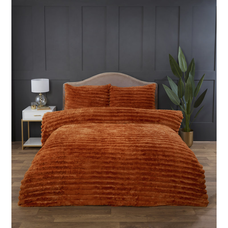 Aliyas Chunky Ribbed Duvet Set, Double Duvet Cover Set, Burnt Orange