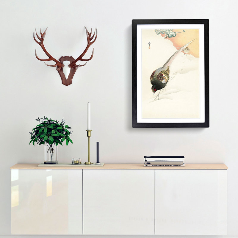 Pheasant Couple by Ohara Koson - Picture Frame Painting Print, 65cm H x 48cm W x 2cm D, Black Framed
