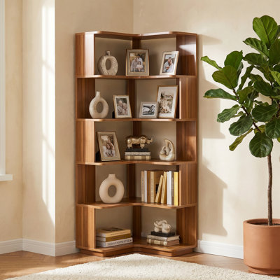 64.96" Mid-Century Modern Bookcase with Metal Frame