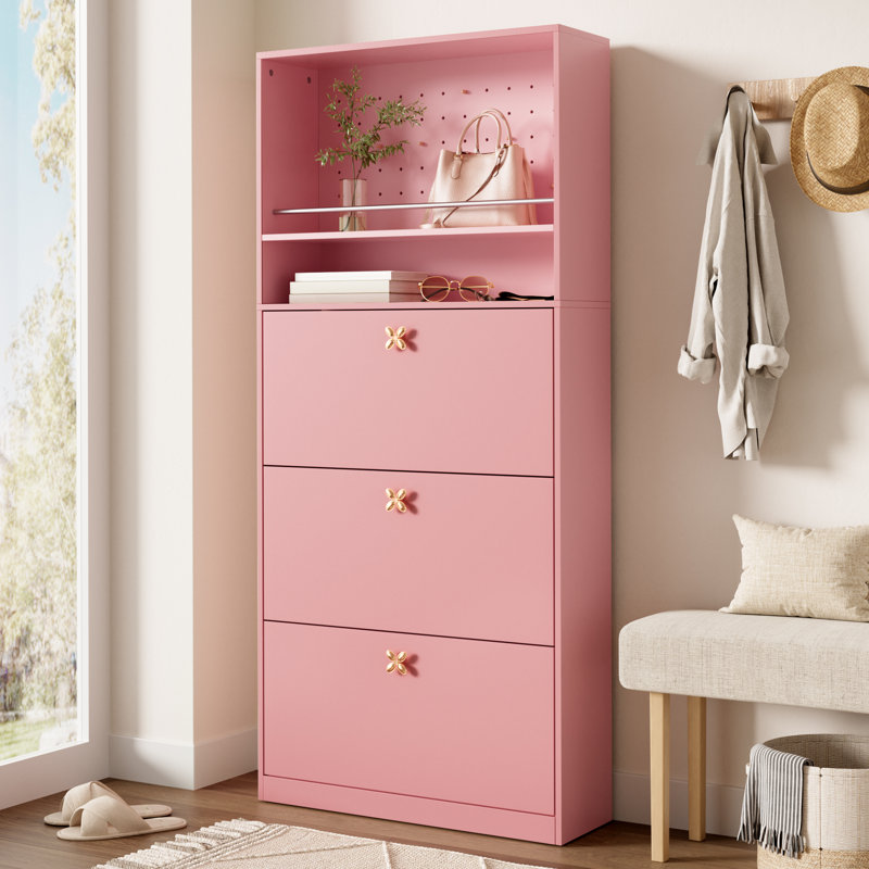 18 Pair Shoe Storage Cabinet, Pink