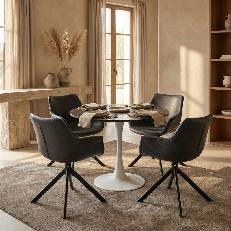 Table de salle à manger Haddix, Marbré noir biseauté