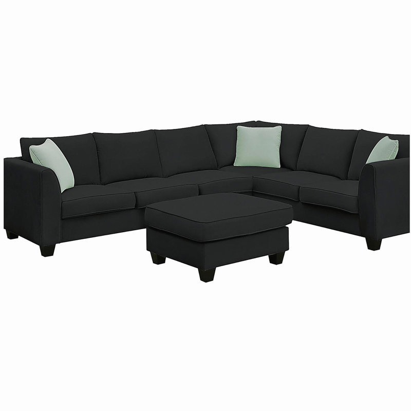 Ensemble de canapé 112 * 87 pouces, ensemble de canapé modulaire 7 places avec repose-pieds, ensemble de canapé d'angle en tissu en forme de L avec 3 coussins, noir