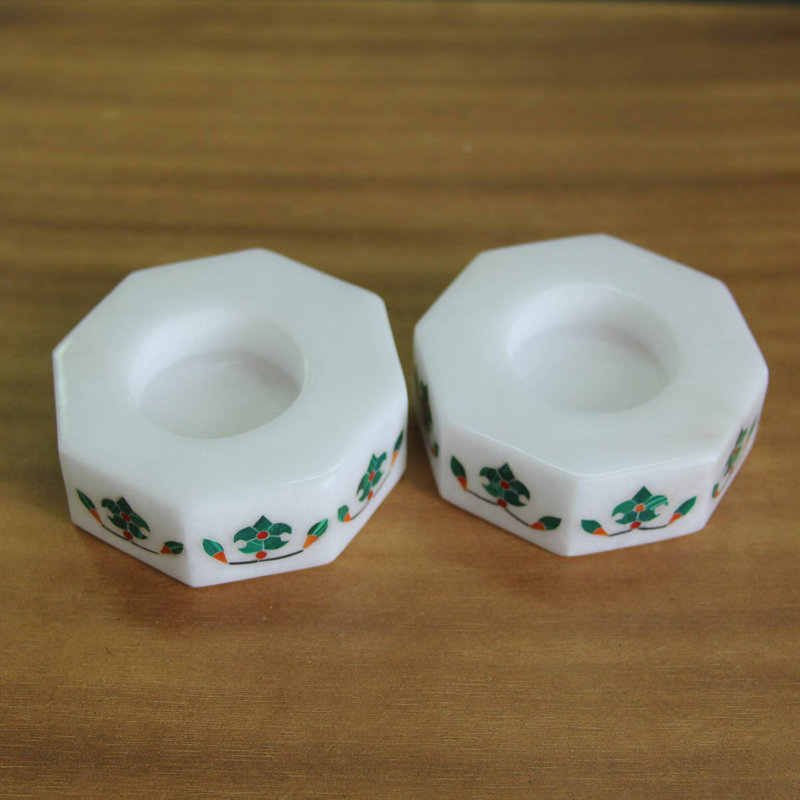 1'' H Stone Tabletop Tealight Holder, Green