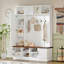 Portemanteau polyvalent 3-en-1 avec 6 crochets, banc de rangement en noyer de ferme avec tablettes réglables, portemanteau d'entrée de 55 po avec plusieurs espaces de rangement pour vestibule, couloir, blanc-129025605