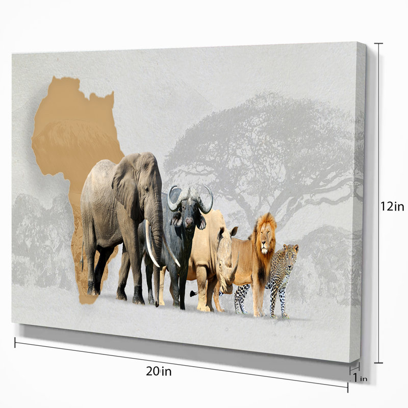 «Big 5 Animals in Afrique», impression sur toile tendue, H 20 po x l 20 po x P 1 po