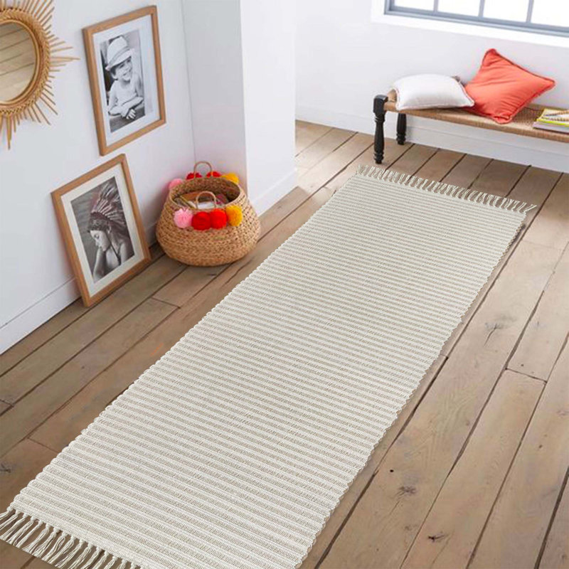 Tapis pour salle de bain en coton Annzley, Beige / Ivoire, Simple - L 96 po x l 30 po