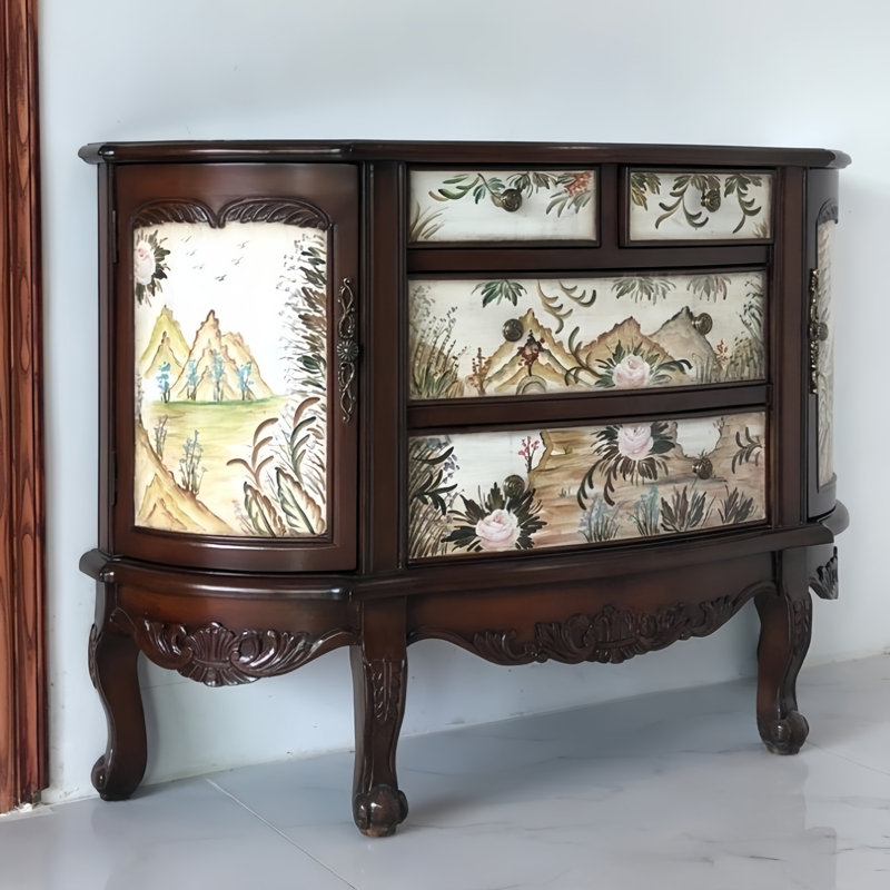 Hand-Painted 4-Drawer 2-Door Accent Cabinet