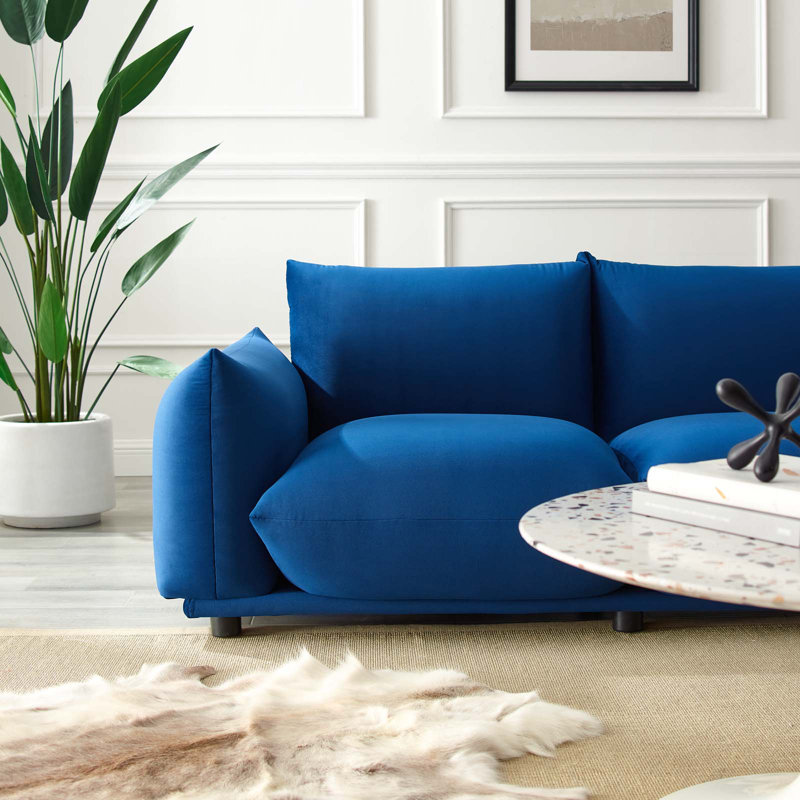 Copious Performance Velvet Loveseat, Navy Polyester