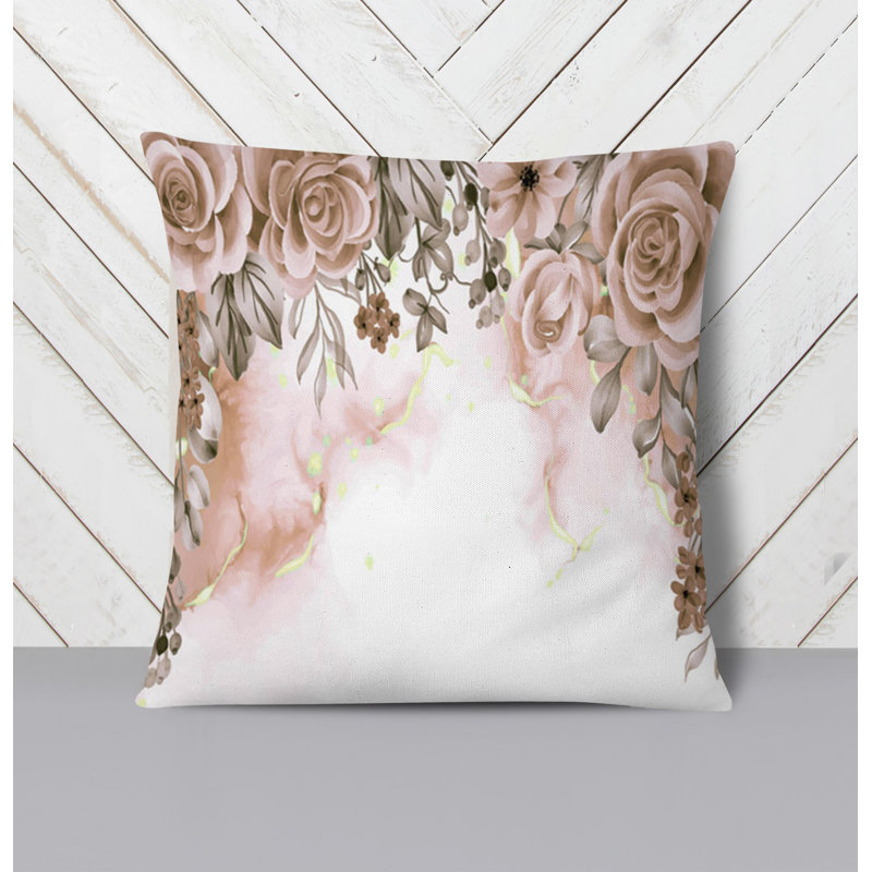 Throw Pillow With Insert, White/Pink Floral 1, 16"H x 16"W
