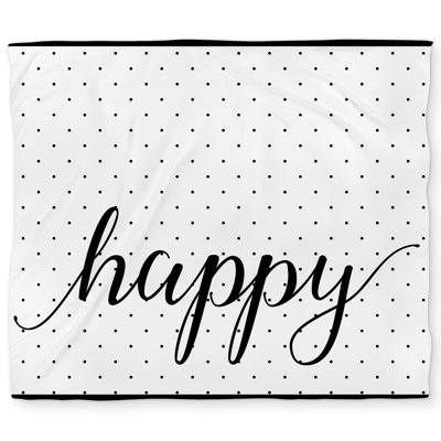 Happy Black Contemporary King Duvet Cover - White Back