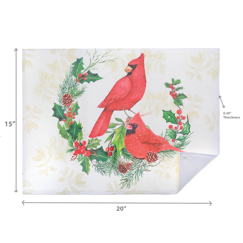 Microfibre Drying Mat (Cardinals Perched On Wreath) - Set Of 2