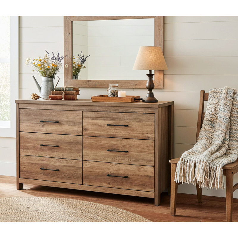 Commode basse 6 tiroirs Selena Slide Logic, Brun