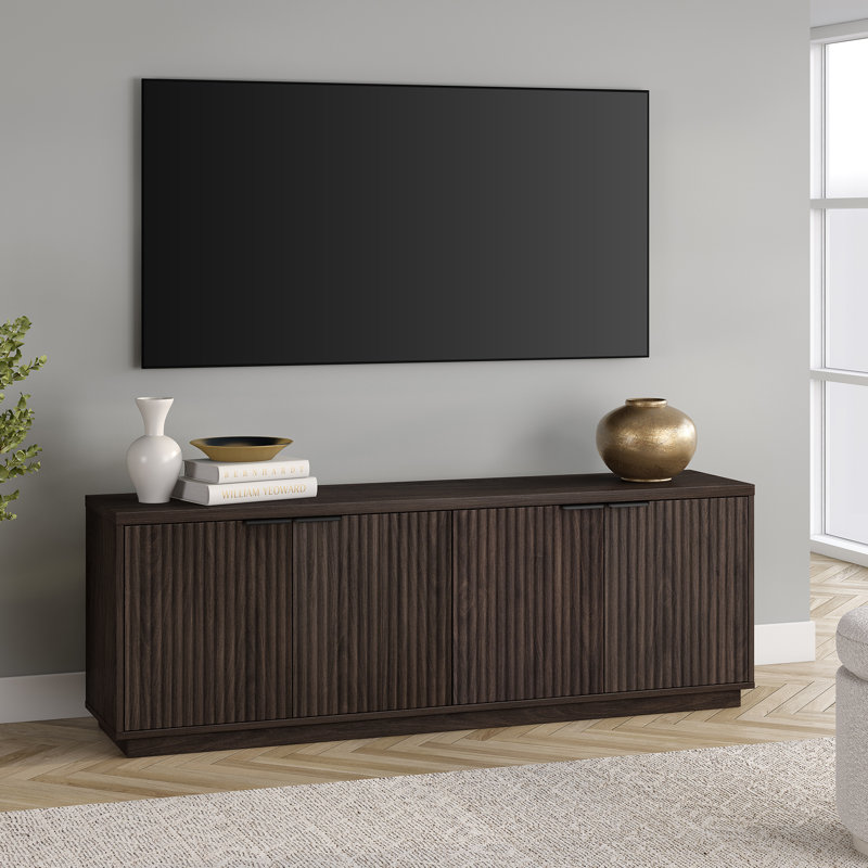 Mansfield Fluted Door Manufactured Wood TV Stand with Plinth Base, Alder Brown