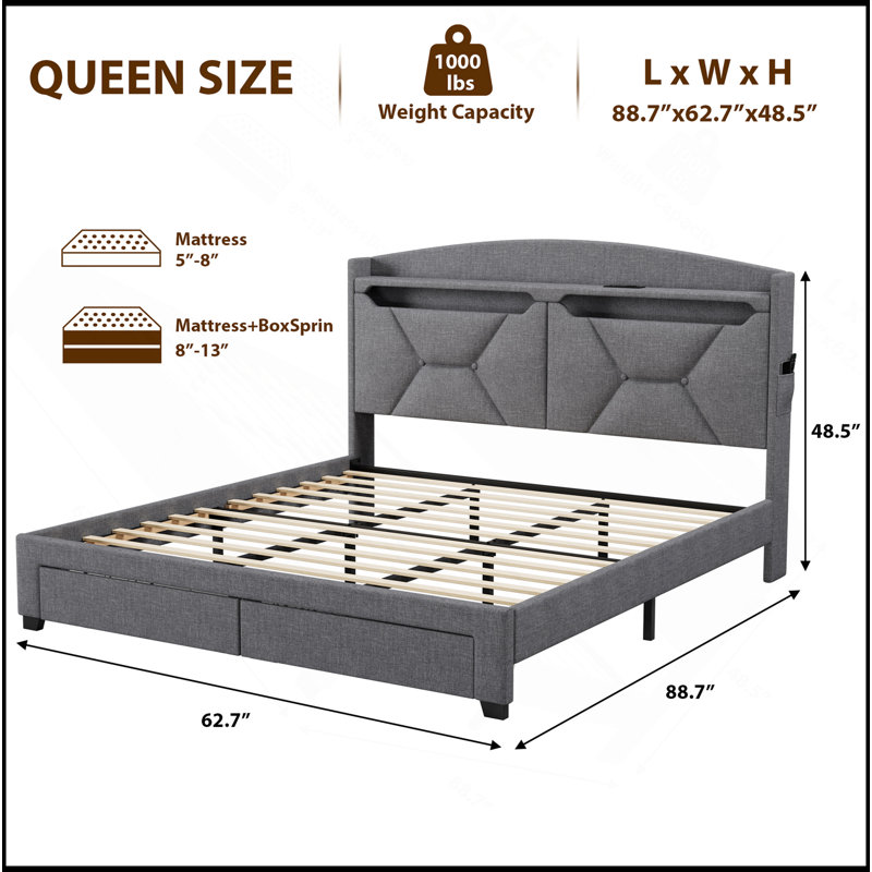 Lit de rangement élégant avec lumières DEL et ports de charge, parfait pour une chambre à coucher moderne