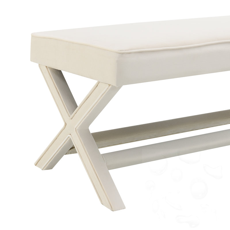 Upholstered Bench With X-Crossed Legs, Beige