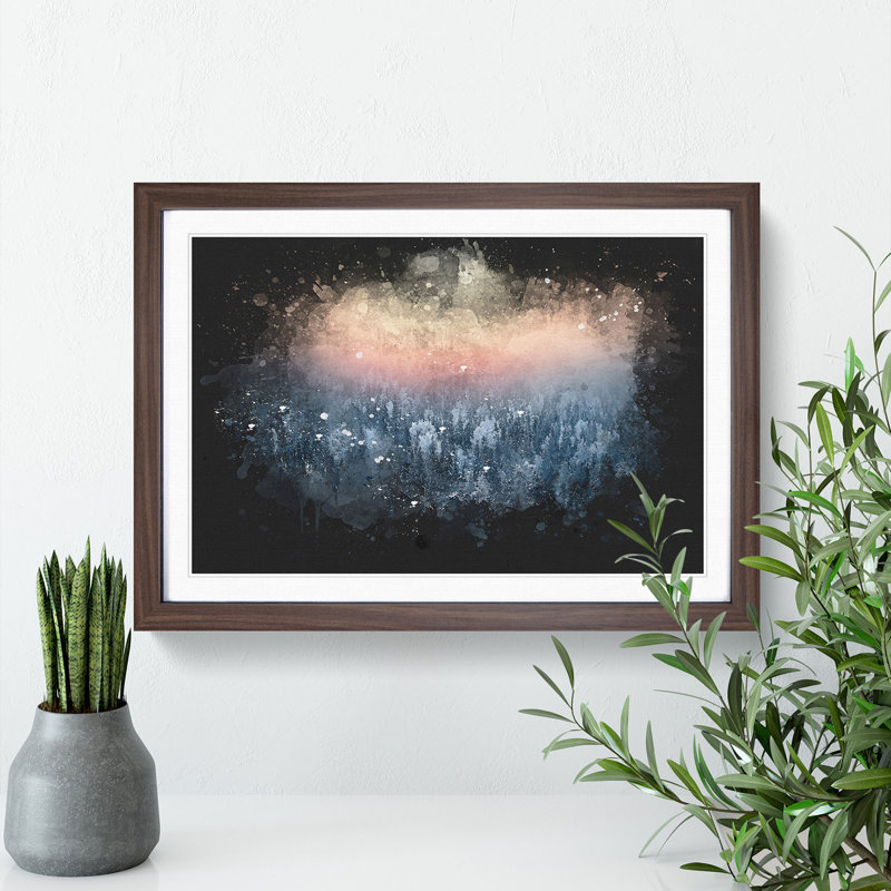 Sun High over Winter a Forest - Picture Frame Graphic Art Print, 24cm H x 33cm W x 2cm D, Walnut Framed